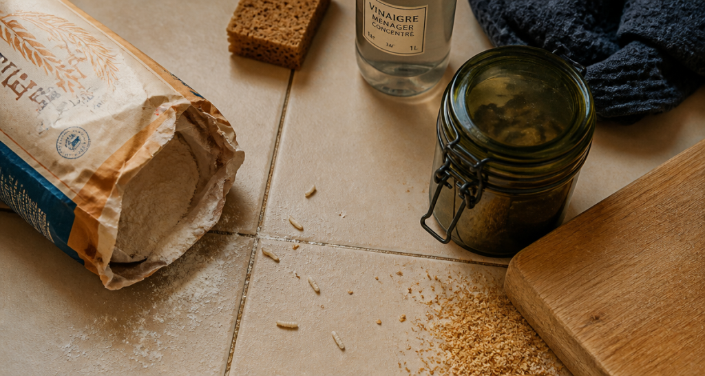 larve maison cuisine près farine ouverte