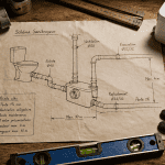 schema evacuation sanibroyeur dessiné à la main avec outils