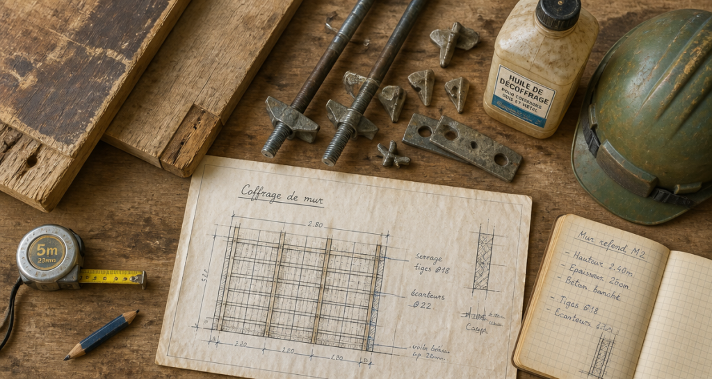 coffrage mur établi outils plan chantier