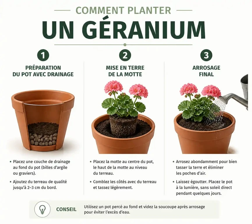 Étapes de plantation des géraniums : guide visuel pour réussir la mise en terre