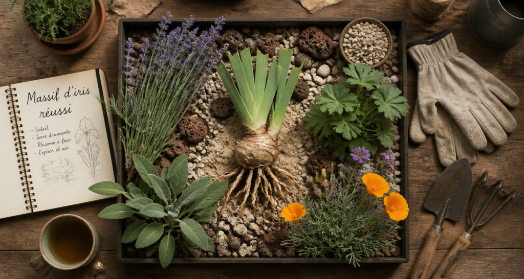 que mettre au pied des iris, plantes compagnes et paillis