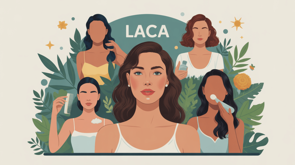 Illustration laca en beauté pour cheveux ongles maquillage