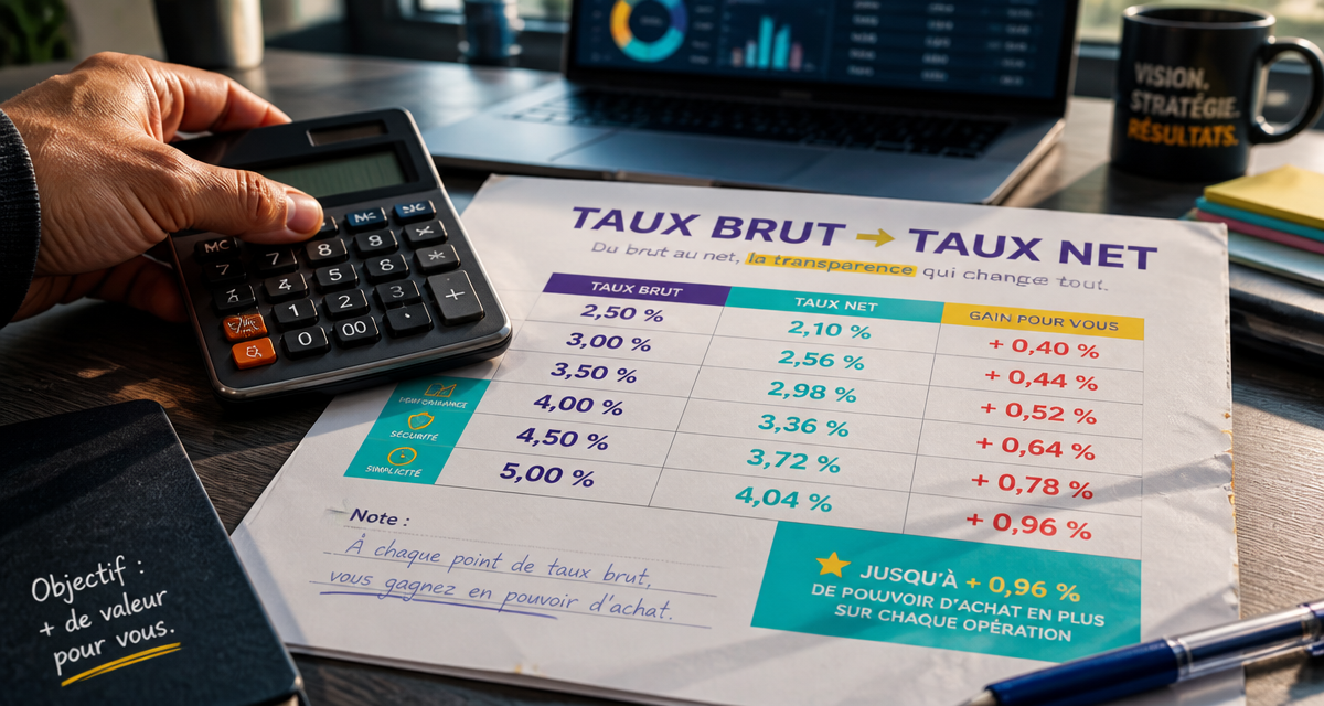 convertir taux brut en net épargne calcul dossier