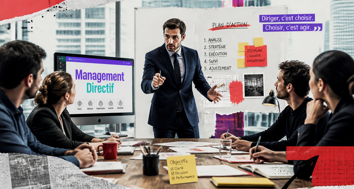 Manager management directif donne consignes à équipe