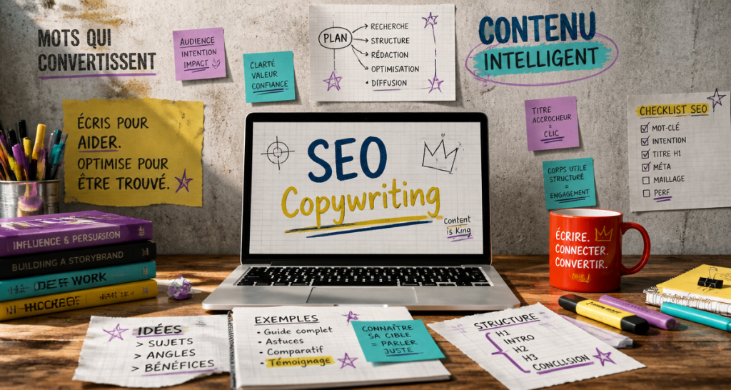 seo copywriting laptop bureau créatif