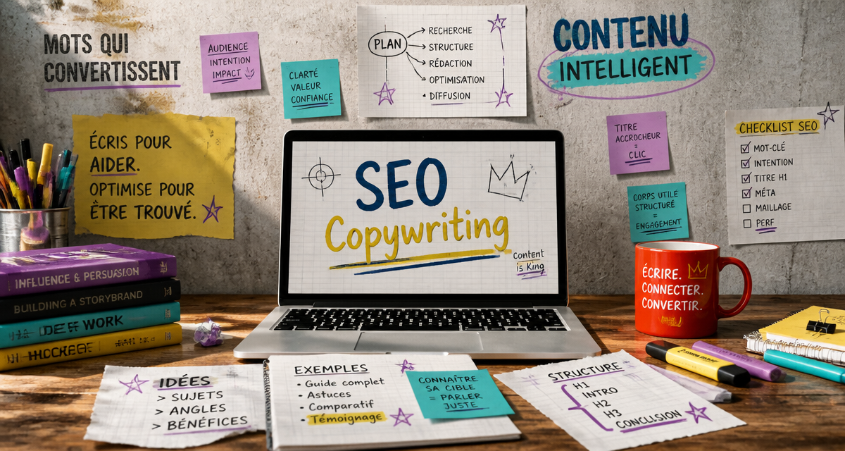 seo copywriting laptop bureau créatif