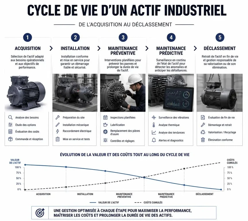 Infographie du cycle de vie des actifs dans une stratégie d'Enterprise Asset Management