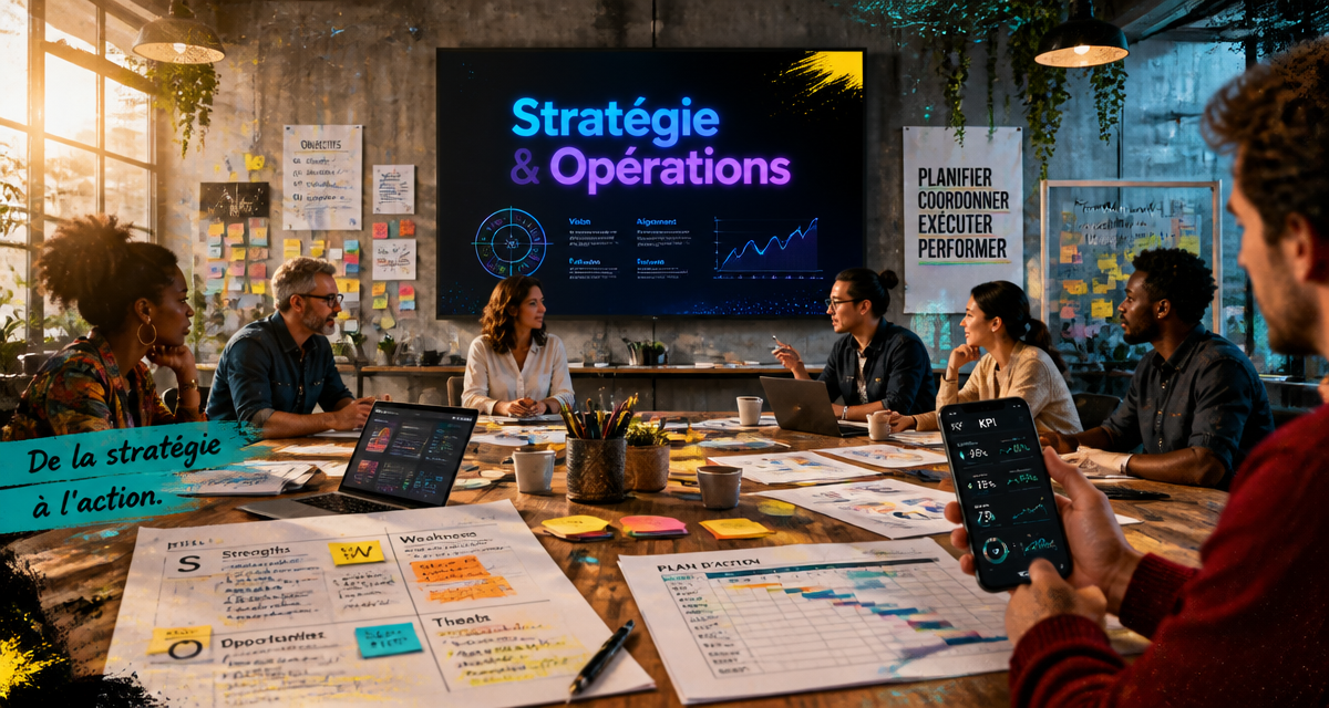 Réunion marketing stratégique opérationnel en open-space