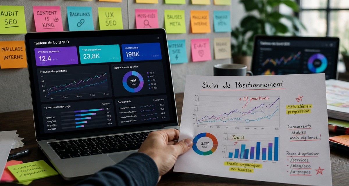 suivi positionnement site web sur écran et graphiques