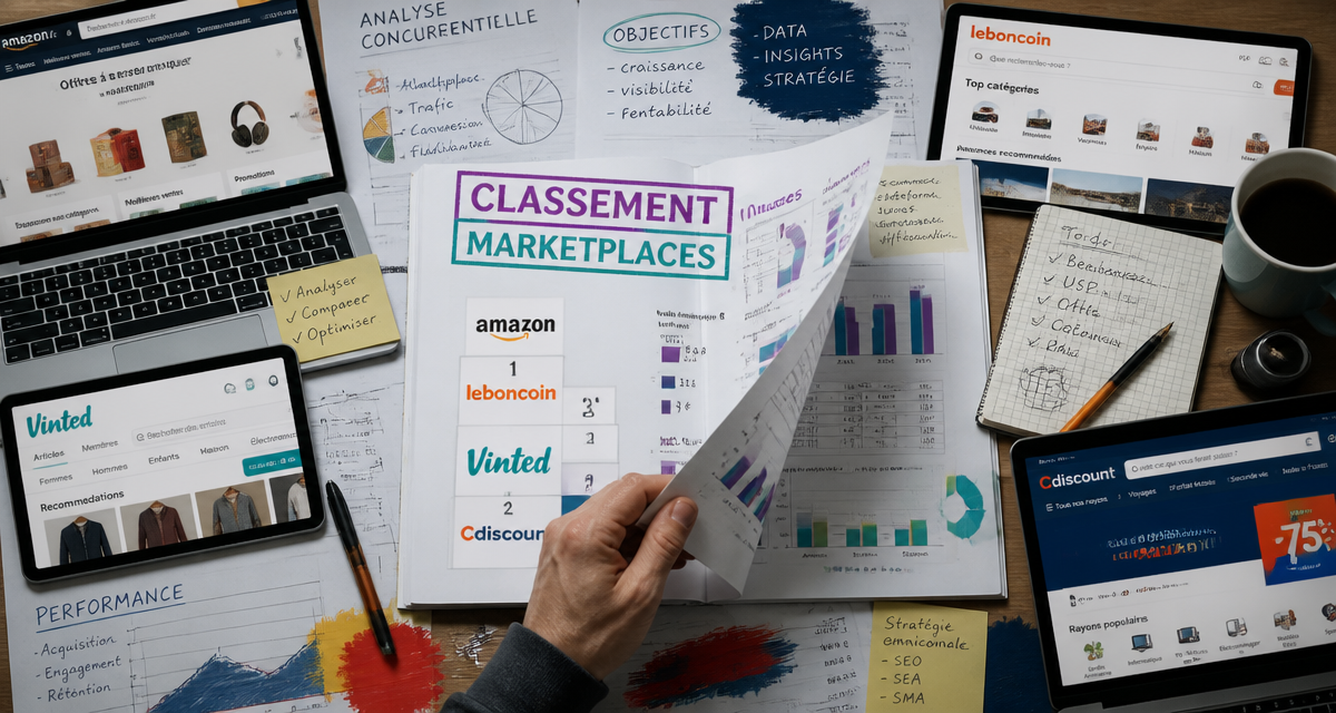 Top marketplace classement sur table avec rapports et écrans