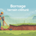 Processus de bornage sur terrain déjà clôturé avec géomètre près d'une clôture