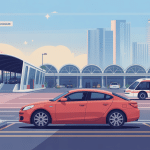 Illustration parking nomad sécurisé avec navette vers aéroport