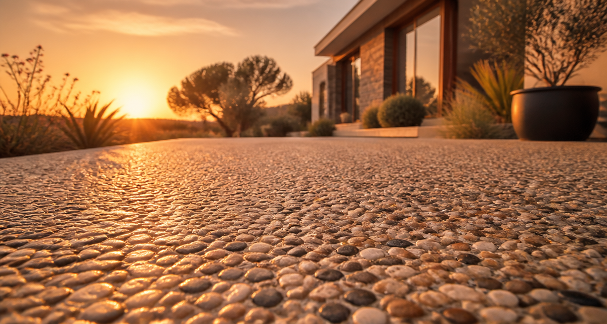 béton désactivé terrasse granuleux au soleil