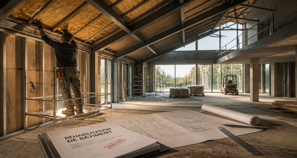 hangar aménagé en maison en travaux