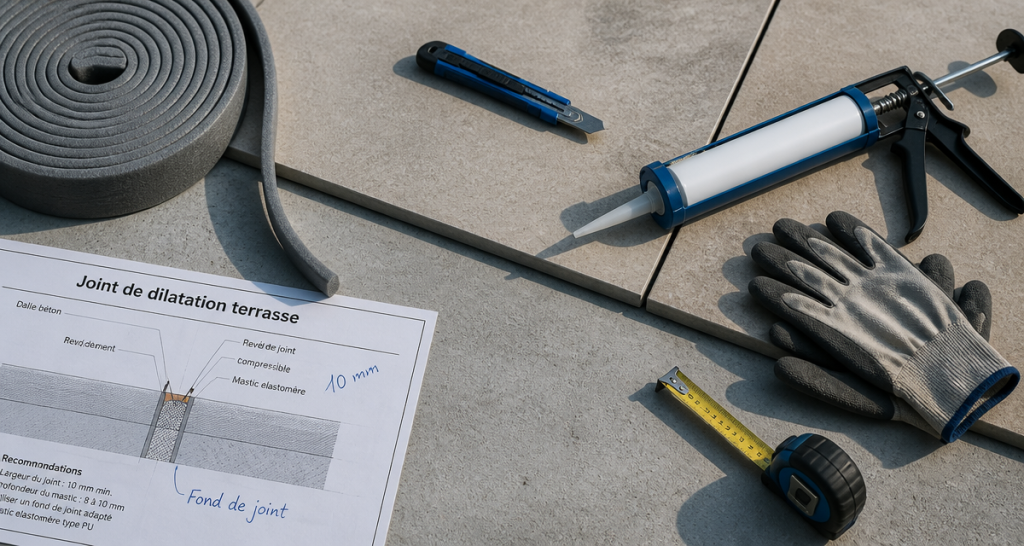 joint de dilatation terrasse exterieur vue pose et outils