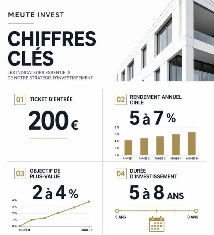 Infographie des chiffres clés de l'investissement immobilier fractionné avec Meute Invest