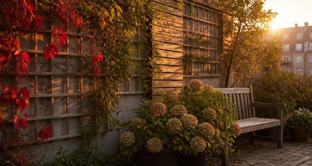 idee pour cacher un mur exterieur avec vigne et treillis