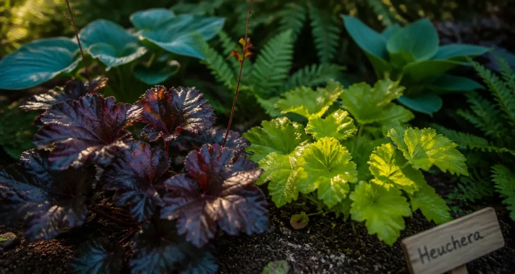 Les plus belles heuchères : feuillages noir-pourpre et vert chartreuse, au ras du sol