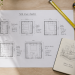 plan annoté taille chambre sur bureau