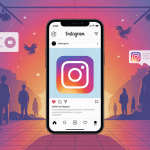 illustration stalker instagram mobile et silhouettes surveillantes