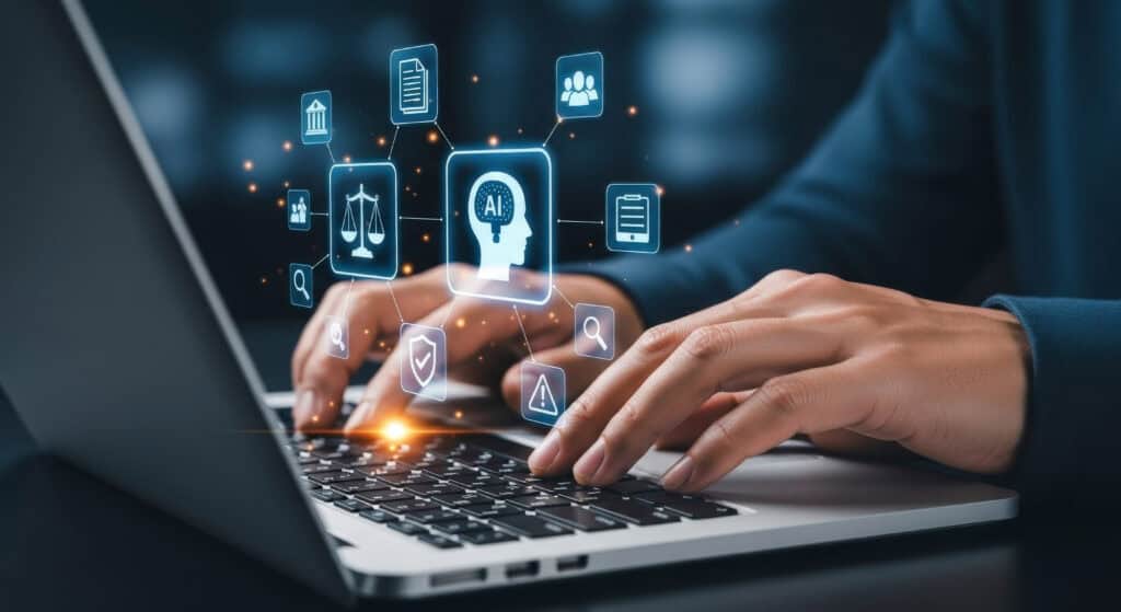 image of computer that mentions AI which conveys the AI component of this software solution for employee recognition