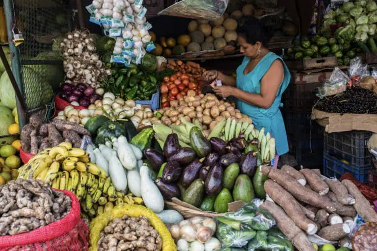 Market stand in Nicaragua selling fruit and vegetables