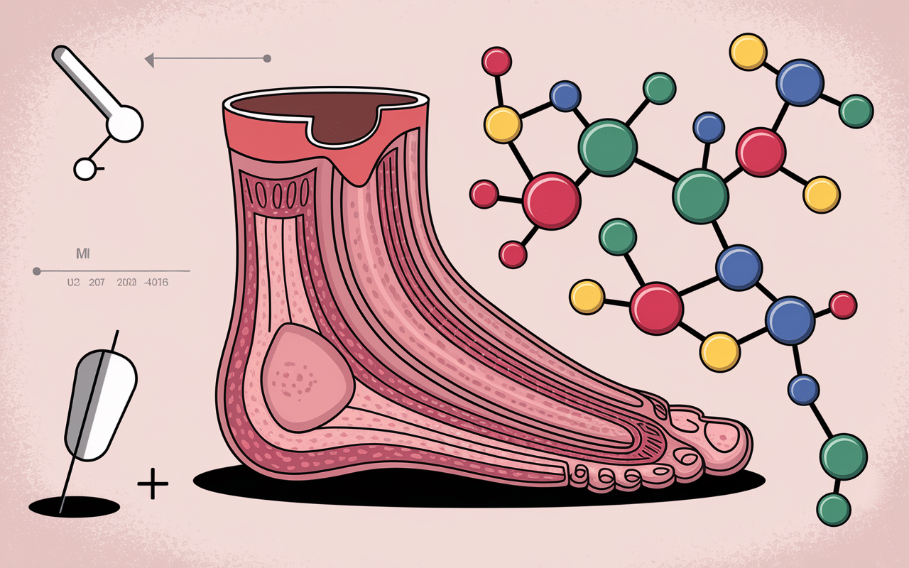 illustration peeling pied avec couches de peau et acides