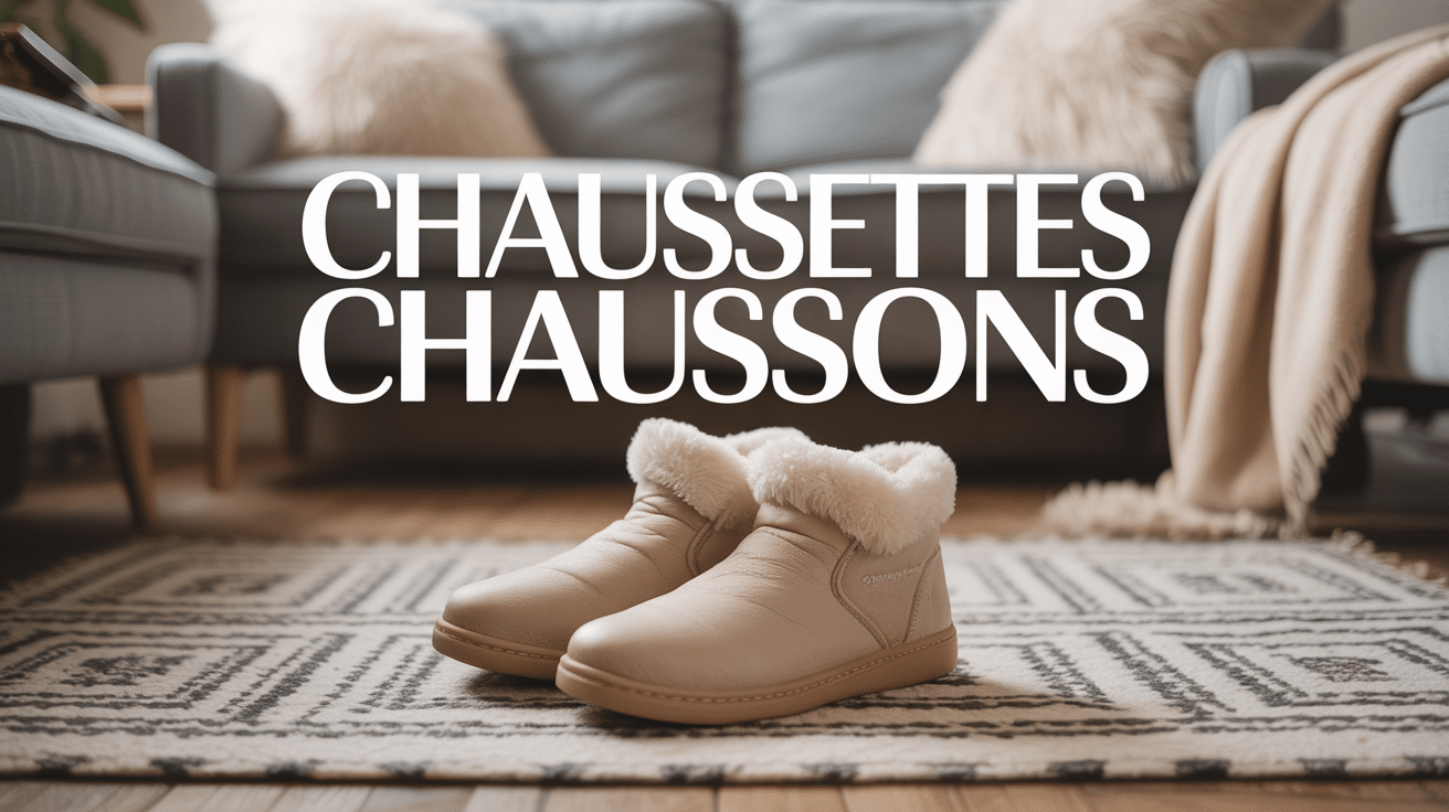 Chaussette chausson moelleuses sur tapis dans salon cosy