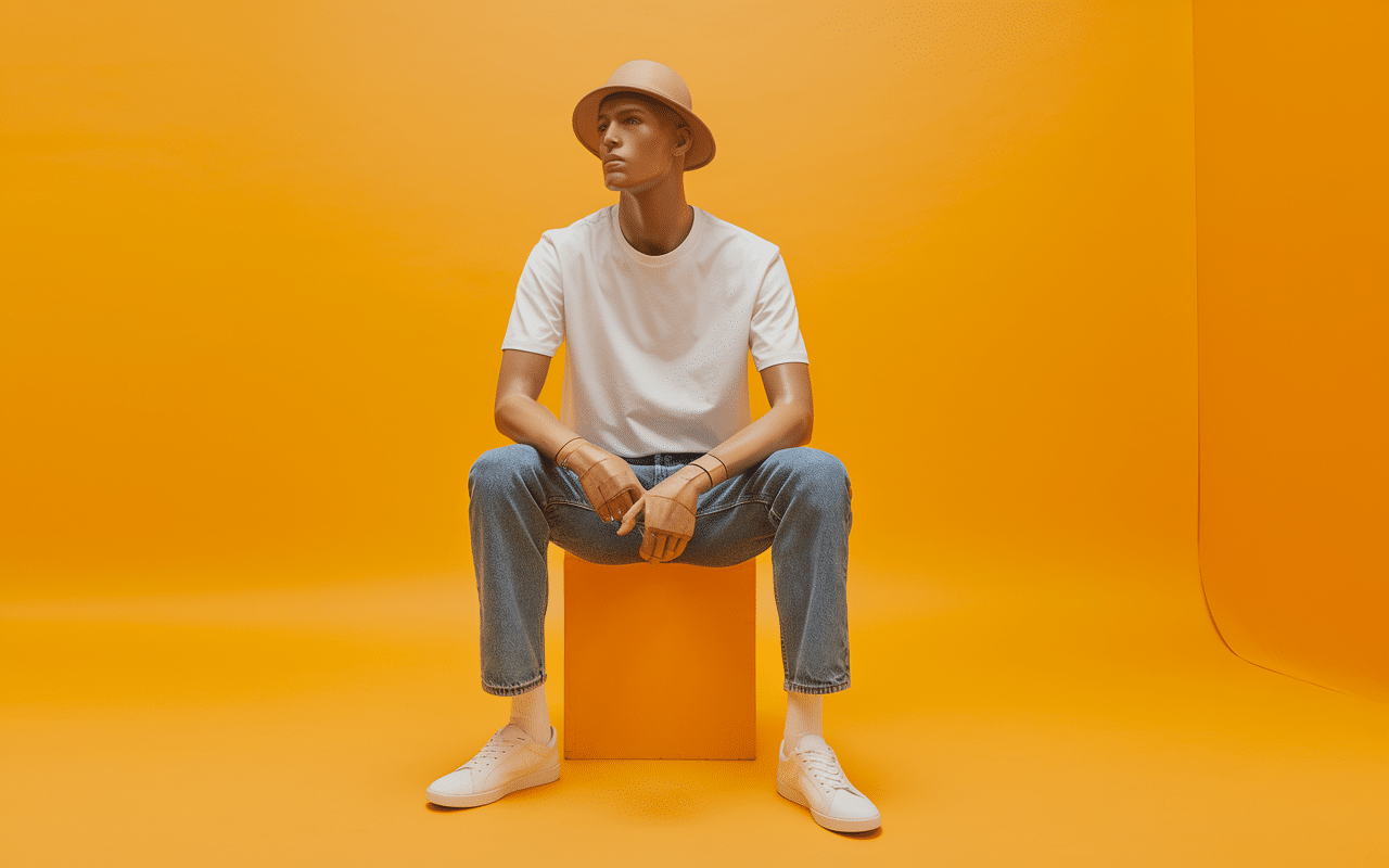 Mannequin avec baskets arc-en-ciel