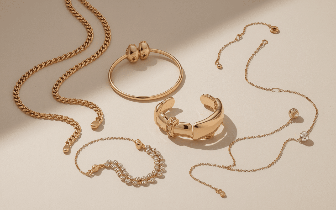 Différents types de bijoux de corps sur fond neutre