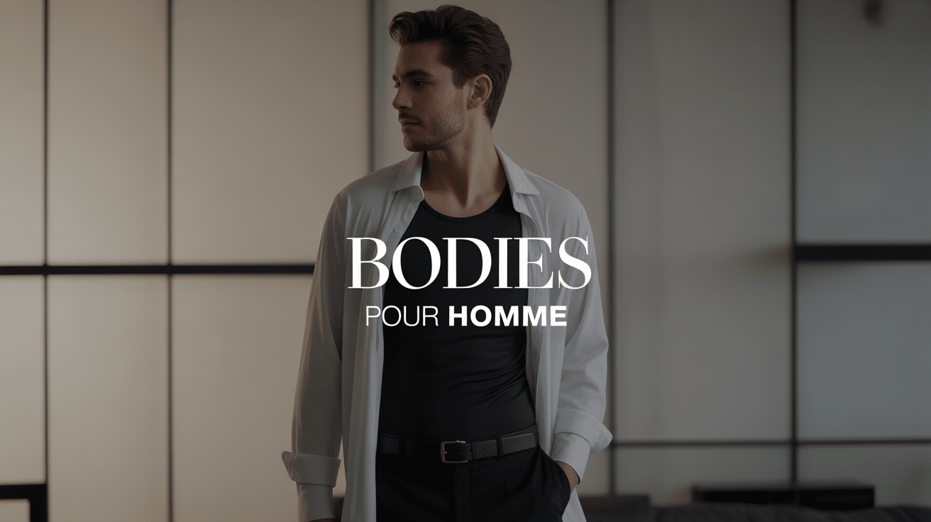 Homme en body noir sous chemise blanche bodies pour homme