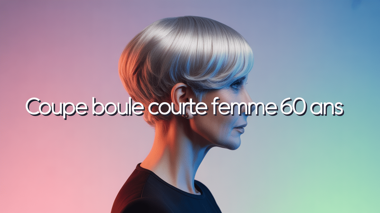 Portrait femme 60 ans coupe boule courte cheveux gris