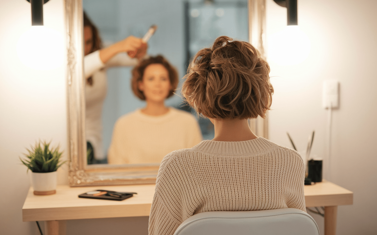 Transformation coupe boule courte femme 60 ans salon