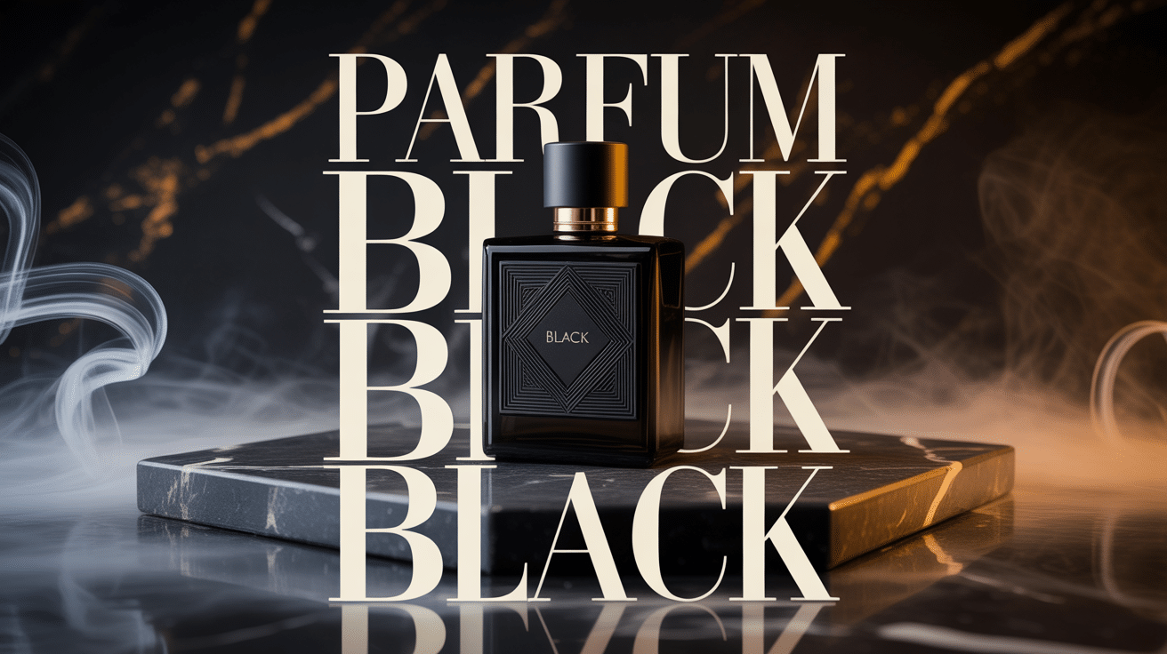 Parfum Black Black flacon noir sophistiqué sur marbre
