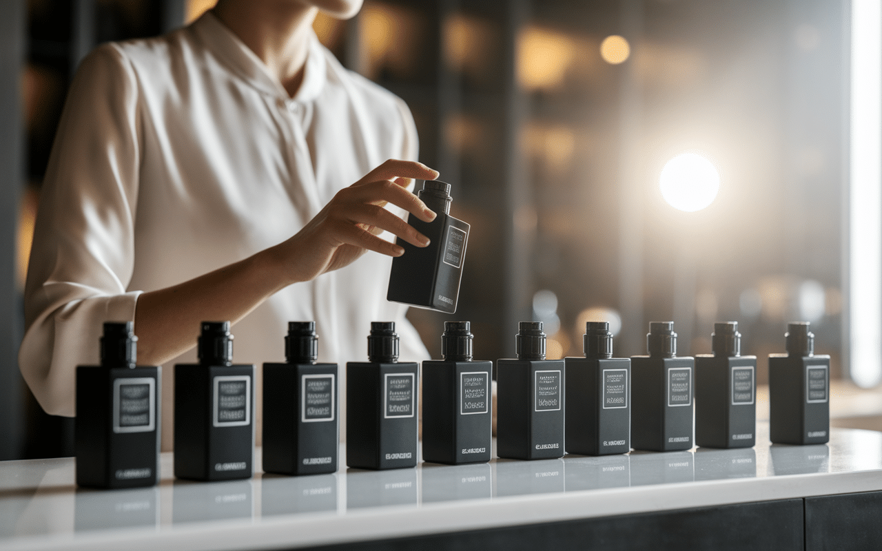 test parfum black flacon noir comptoir