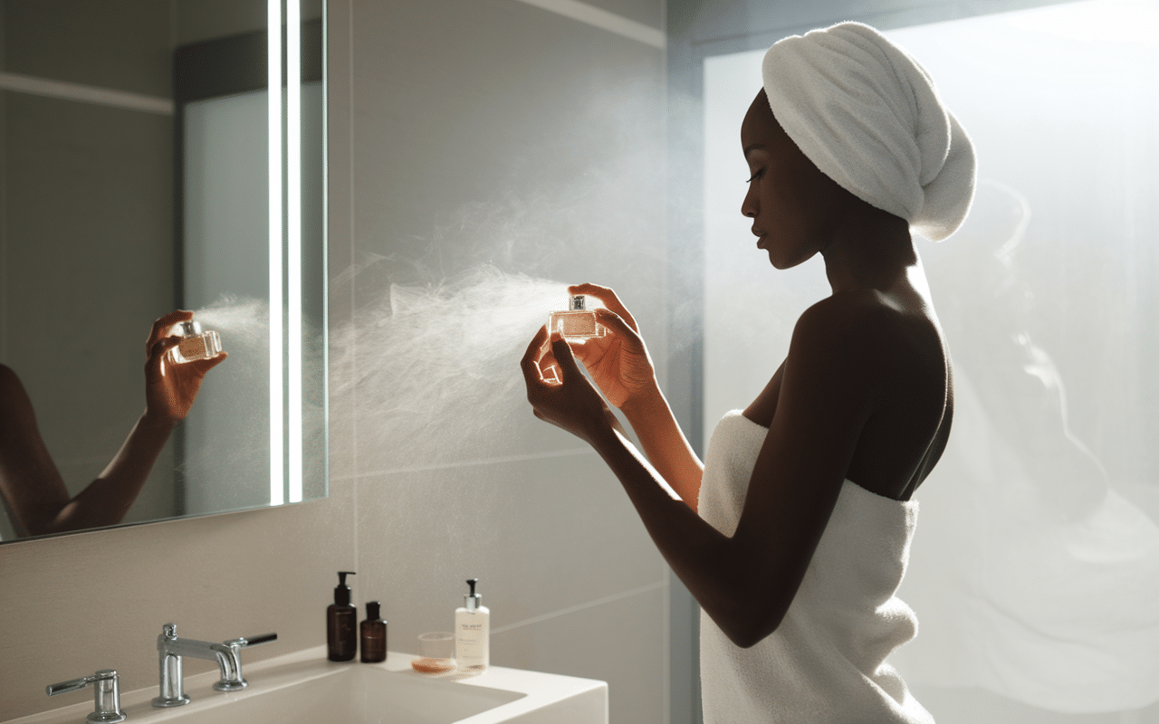 application musc anass el nabil sur poignets femme salle de bain