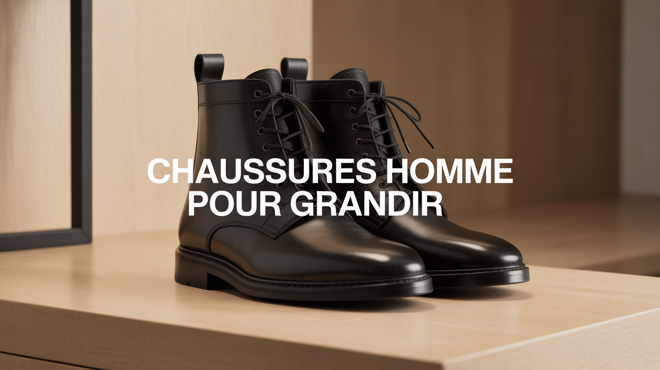 Chaussure homme pour grandir en cuir noir, texte doré