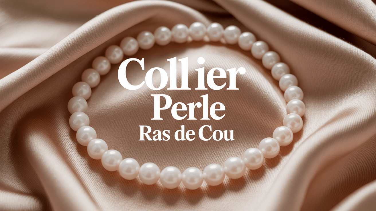 Collier perle ras de cou blanc nacré sur soie