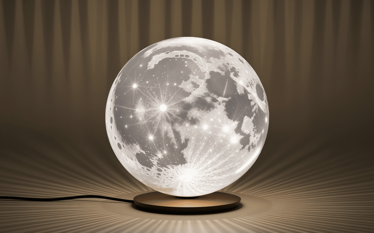 lampe lunaire LED vue rapprochée détails techniques