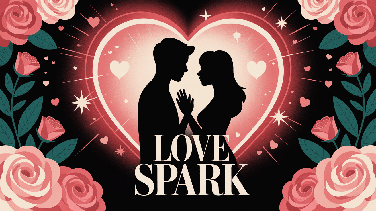 love spark couple main dans la main devant cœur lumineux