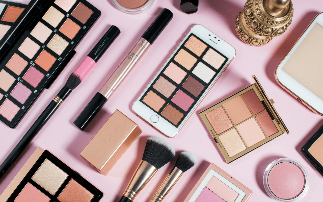 Palette maquillage marocain moderne smartphone et accessoires traditionnels