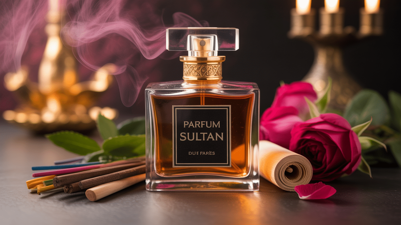 parfum sultan flacon verre dore epices bois santal
