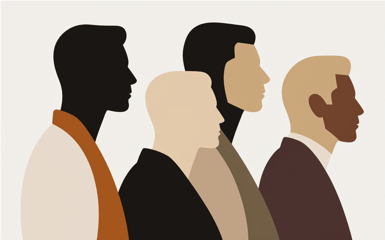 Profils coupe homme dégradé mi long sur fond neutre