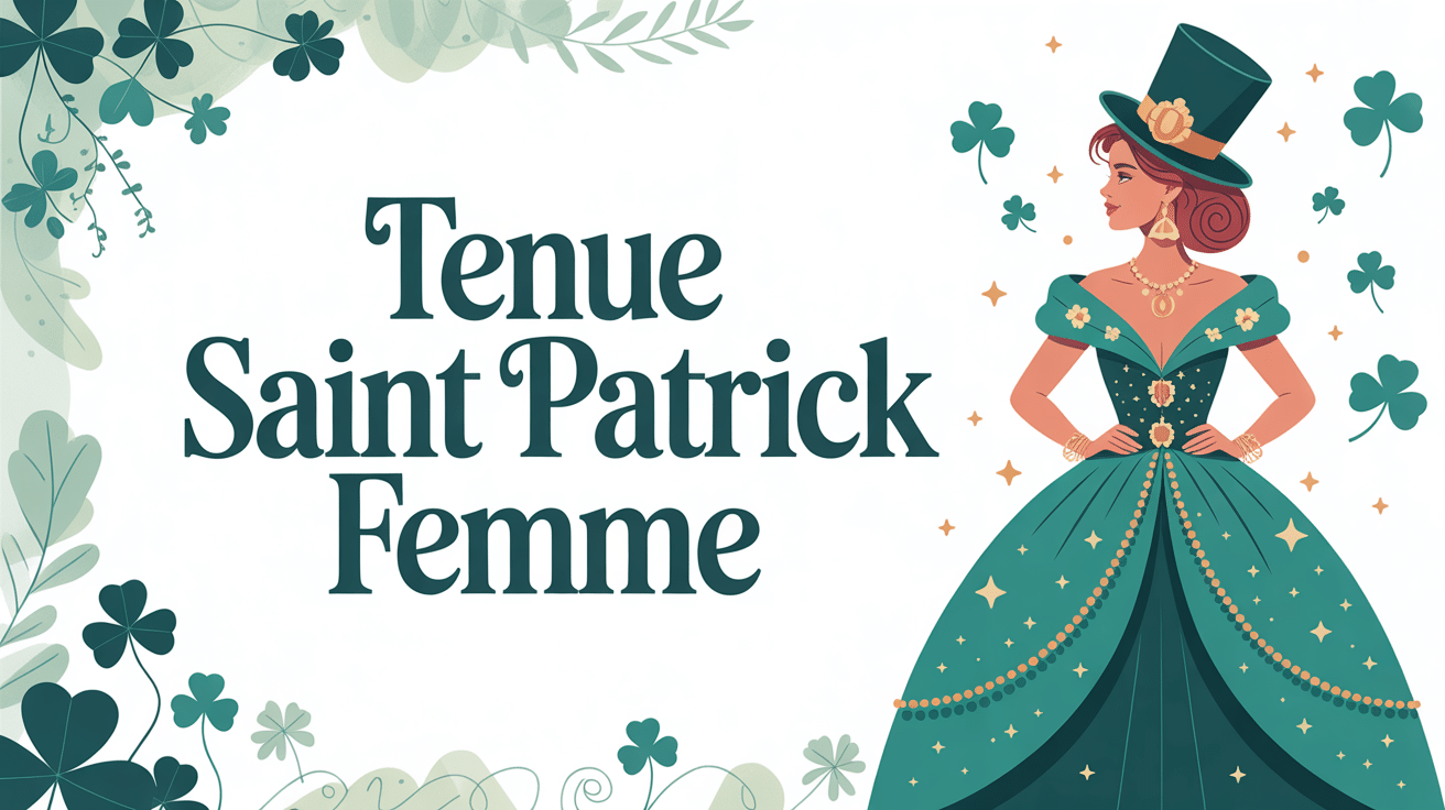 Silhouette femme tenue Saint Patrick verte et accessoires irlandais