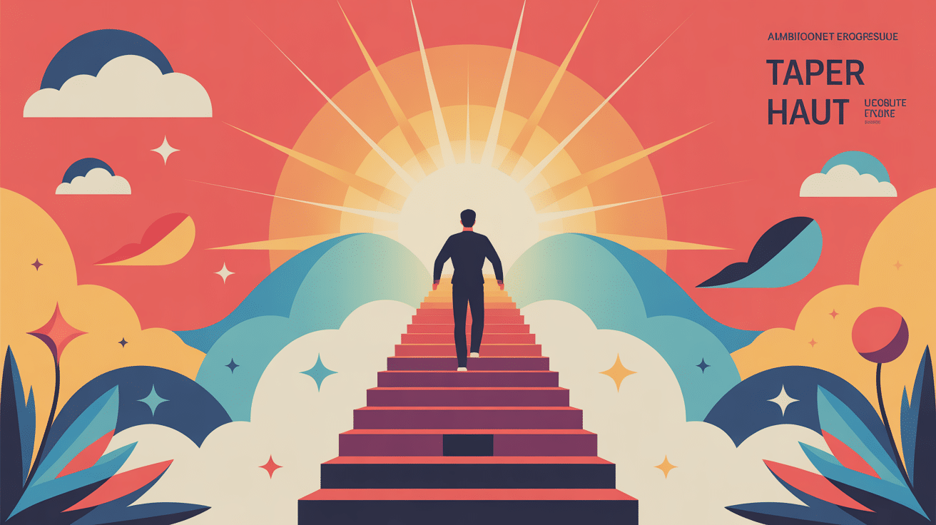 Illustration taper haut personne escalier sommet lumineux