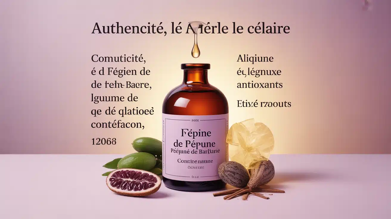 Huile de pépin de figue de barbarie pure, bouteille et goutte d’huile dorée
