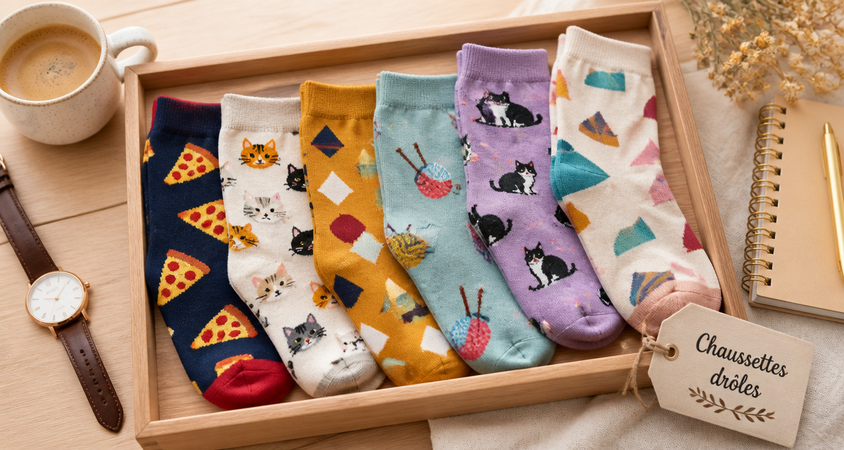 chaussettes drôles colorées sur plateau