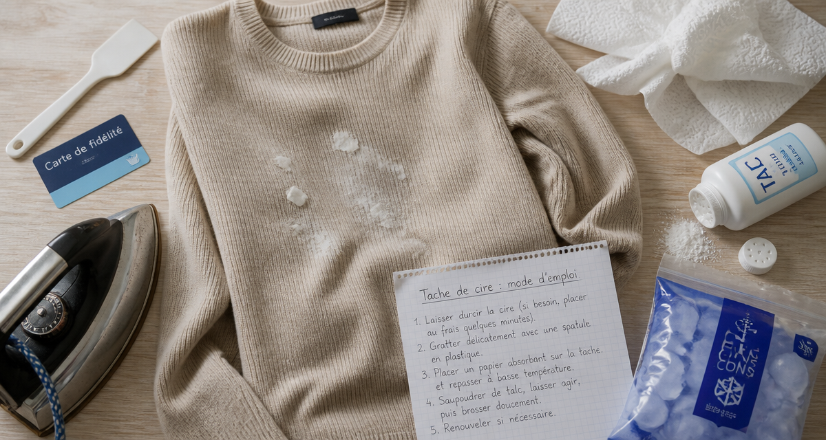 comment enlever de la cire sur un vêtement, pull beige tache cire, astuces