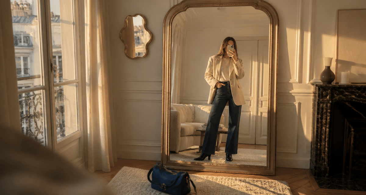outfit of the day femme miroir jean blazer