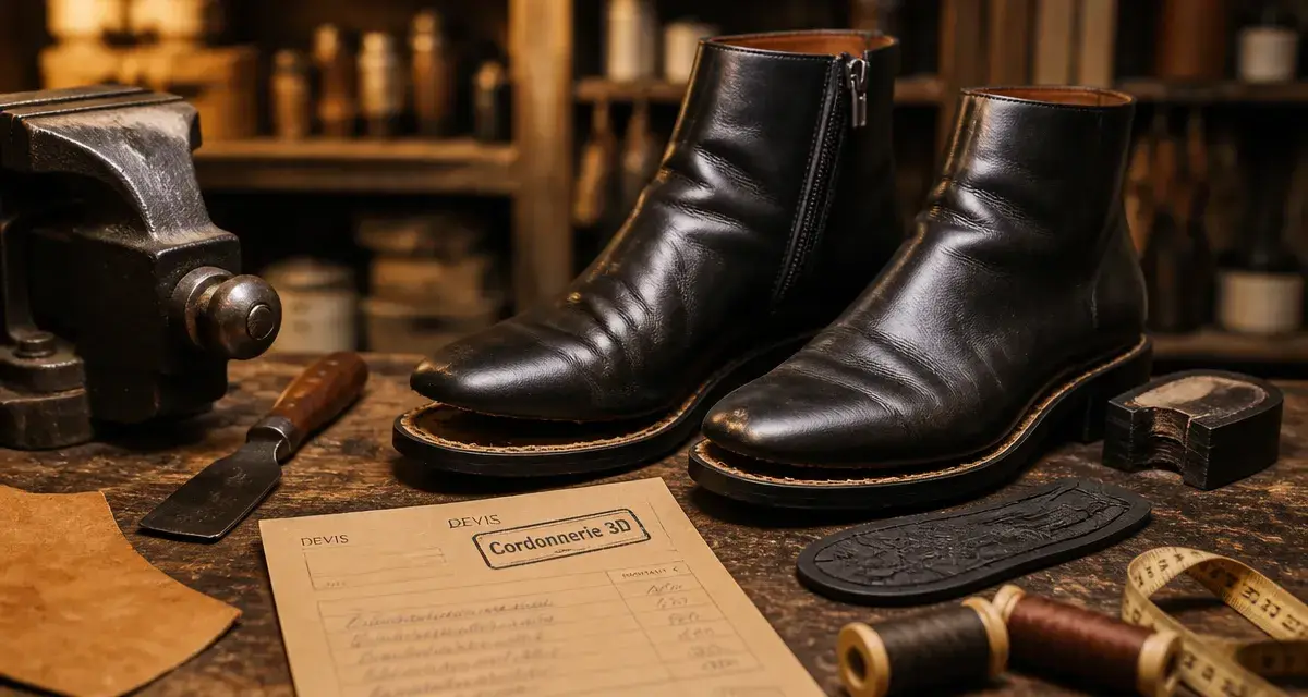 Cordonnerie 3D à Paris 17 : réparation de bottines en cuir noir
